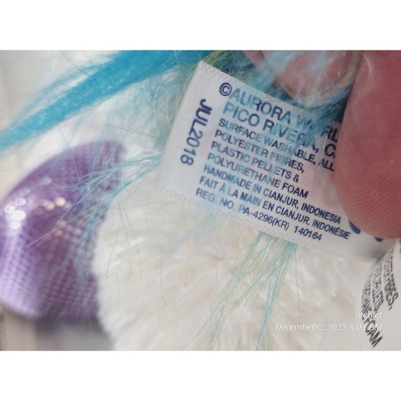 Aurora World Unicorn Rainbow Metallic Purple Soft Stuffed Plush Flopsie 12 In - Picture 9 of 9